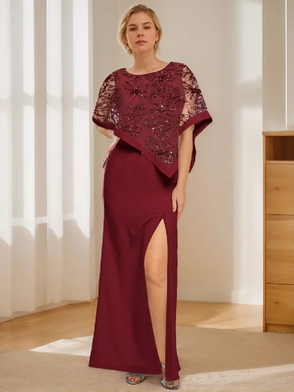 Trumpet/Mermaid Jewel Neck Floor-Length Mother of the Bride Dresses with Appliques & Split Side Trumpet/Mermaid Jewel Neck Floor-Length Mother of the Bride Dresses with Appliques & Split Side