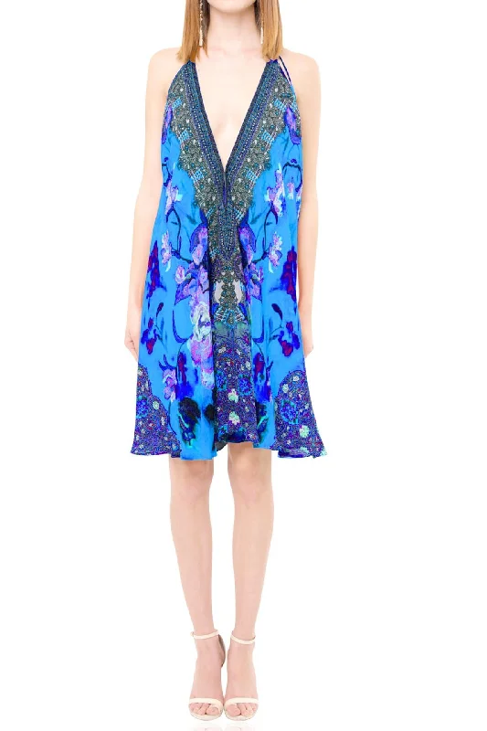 Floral Mini Royal Blue Dress