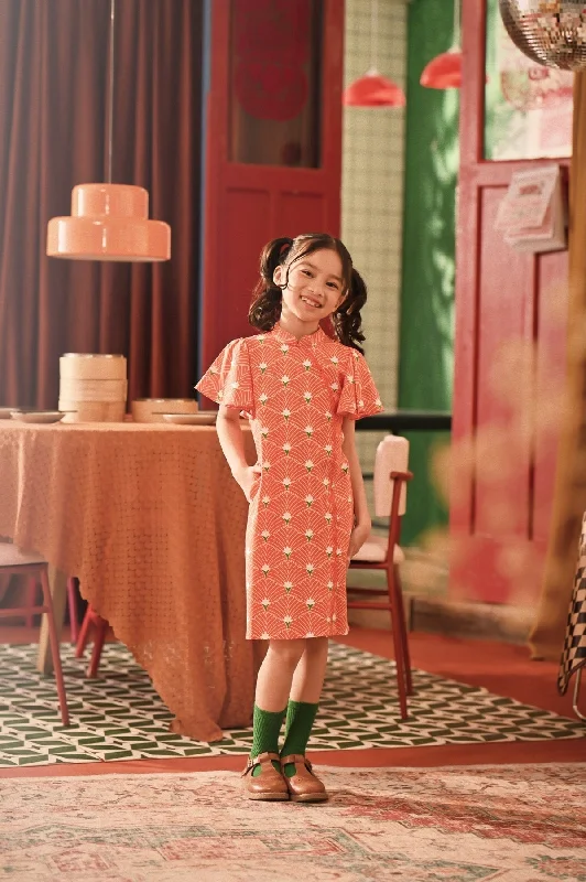 The Spring Dawn Flutter Sleeve Cheongsam Dress - Sunrise Botanic