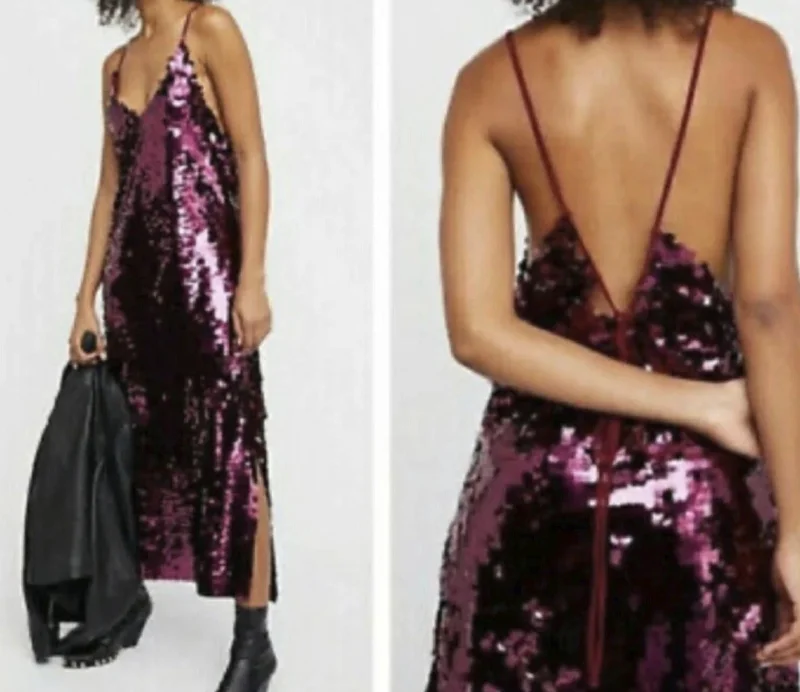 FREE PEOPLE PAILLETTE Burgundy Party Midi Cocktail Dress Size 14