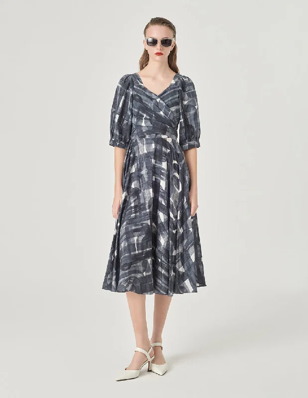 MARYLING V-Neck Cross-Waist Printed Dress