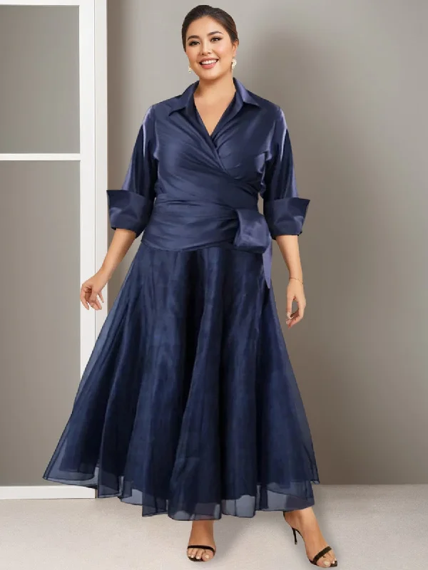 A-Line/Princess V-Neck Half Sleeves Ankle Length Plus Size Ruched Mother of the Bride Dresses A-Line/Princess V-Neck Half Sleeves Ankle Length Plus Size Ruched Mother of the Bride Dresses