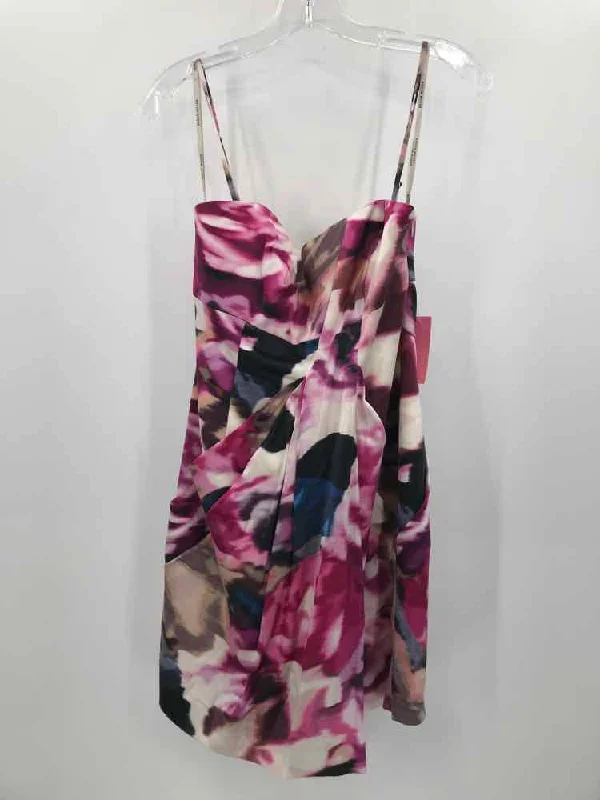 Pre-Owned Karen Millen Pink Size 8 Printed Knee Length Strapless Dress