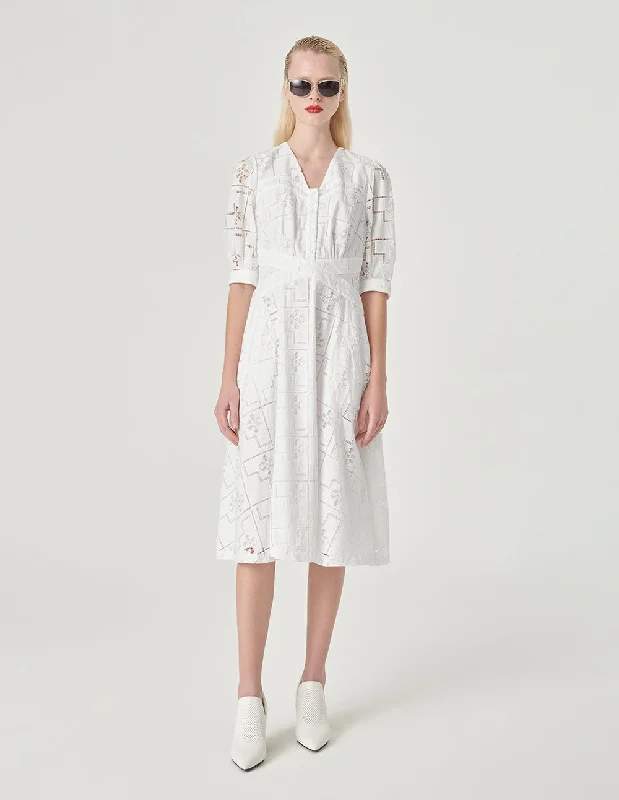 MARYLING Cotton Lace Short-Sleeved Dress