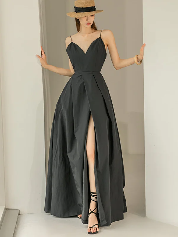 D9355 Heart Neck Slit Dress