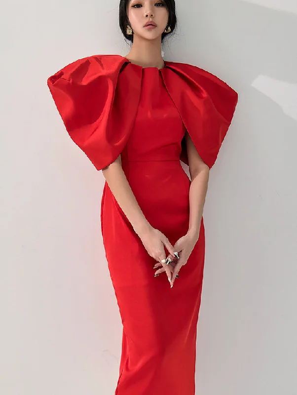 D9411 Satin Pintuck Wing Dress