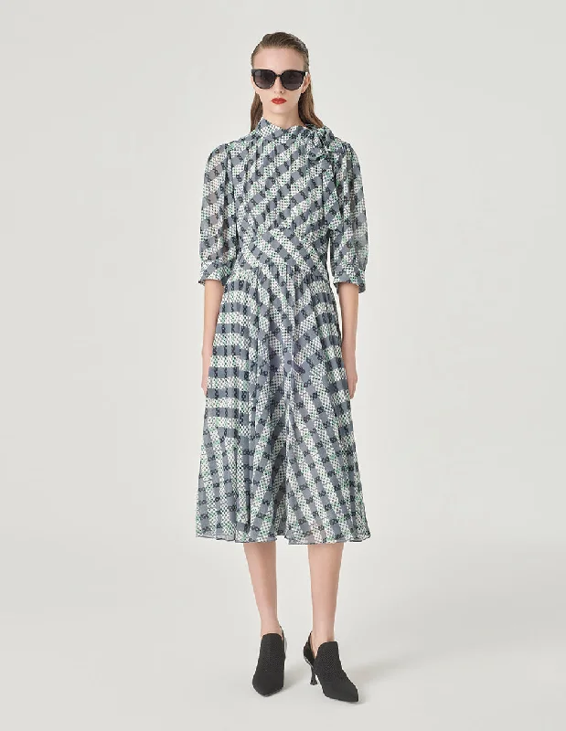 MARYLING Black And Grey Striped Ribbon A-Hem Dress