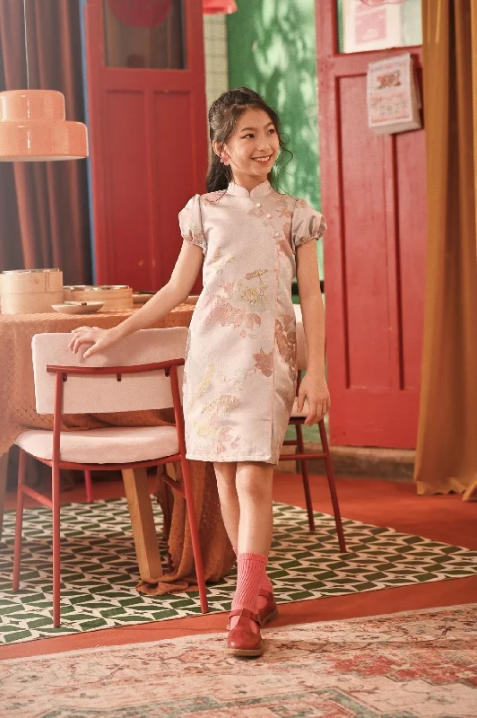 The Spring Dawn Puff Sleeve Cheongsam Dress - Soft Lilac Poem