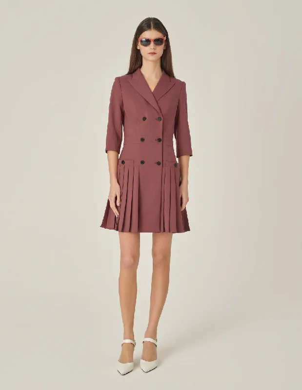 MARYLING Brick Red Double-Breasted Lapel Suit Dress