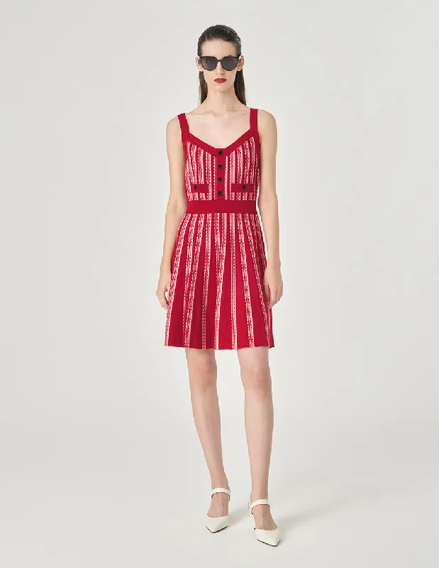 MARYLING Colour Block Strappy Knitted Red Slip Dress