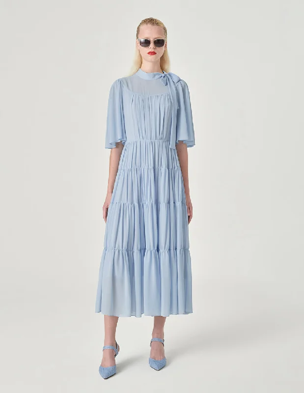 MARYLING Tie-Neck A-Line Sleeve Tata Dress