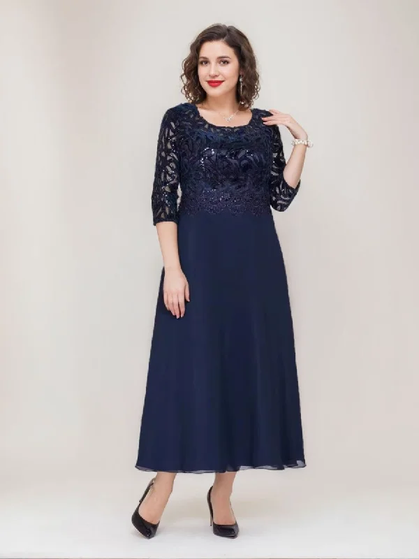 A-Line/Princess Scoop 3/4 Sleeves Ankle-Length Plus Size Mother of the Bride Dresses with Appliques A-Line/Princess Scoop 3/4 Sleeves Ankle-Length Plus Size Mother of the Bride Dresses with Appliques