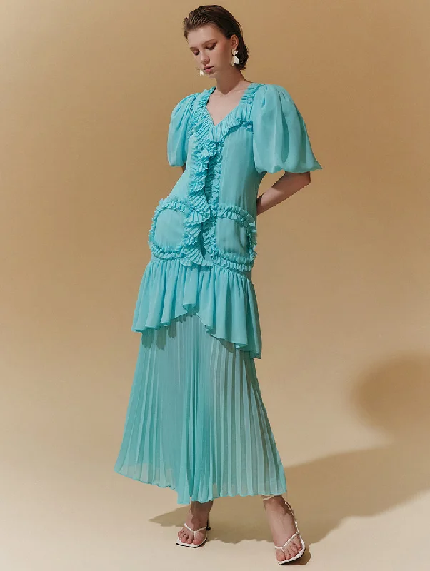 D9383 Frill Pleated Dress