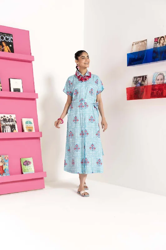 Stitched - Printed Dress with Belt