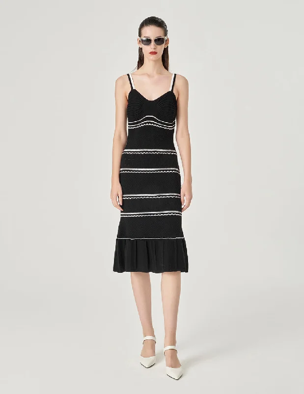 MARYLING Contrast Colour Suspender Knitted Slip Dress