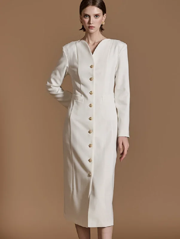 D5102 Gold-Button Dress