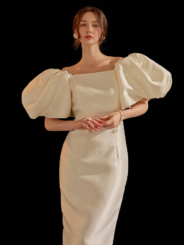 D9303 Big Puff Slim Long Dress