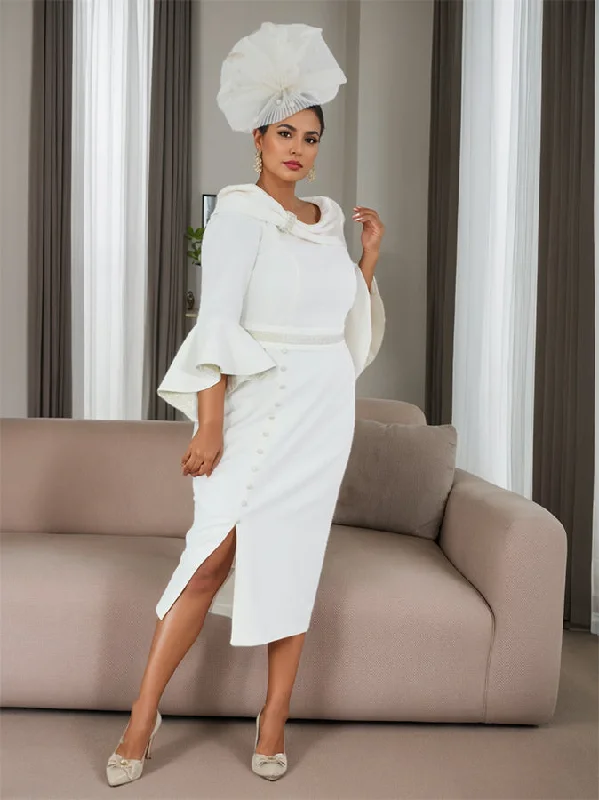 Sheath/Column 3/4 Sleeves Tea-Length Plus Size Mother of the Bride Dresses with Belt & Pearl Sheath/Column 3/4 Sleeves Tea-Length Plus Size Mother of the Bride Dresses with Belt & Pearl