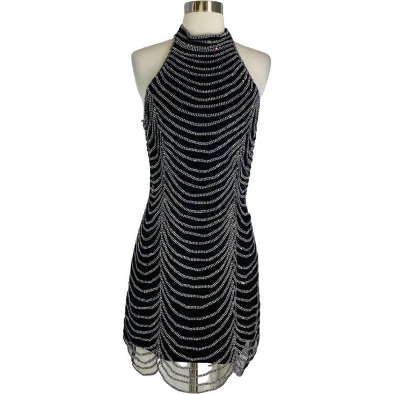 ANNY LEE Black High Neckline Crystal Embellished Short Cocktail Dress Size XL