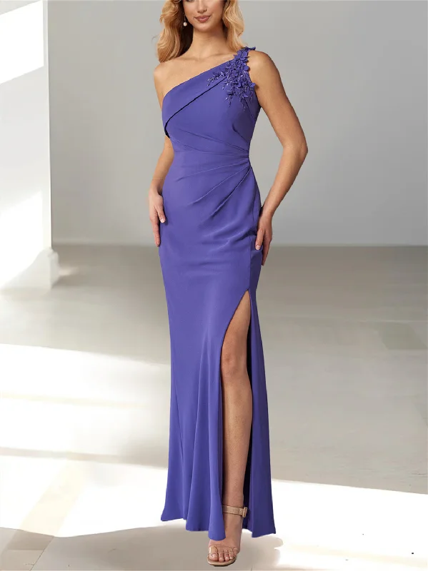 Sheath/Column Sleeveless One Shoulder Floor-Length Mother of the Bride Dresses with Beaded Sheath/Column Sleeveless One Shoulder Floor-Length Mother of the Bride Dresses with Beaded