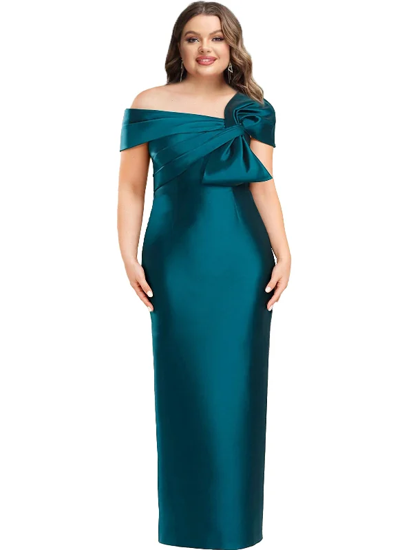 Sheath/Column One-Shoulder Floor-Length Plus Size Mother of the Bride Dresses with bow Sheath/Column One-Shoulder Floor-Length Plus Size Mother of the Bride Dresses with bow