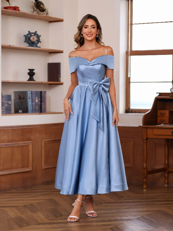 A-Line/Princess Off-the-Shoulder Sleeveless Ankle-Length Mother of the Bride Dresses with Pockets A-Line/Princess Off-the-Shoulder Sleeveless Ankle-Length Mother of the Bride Dresses with Pockets