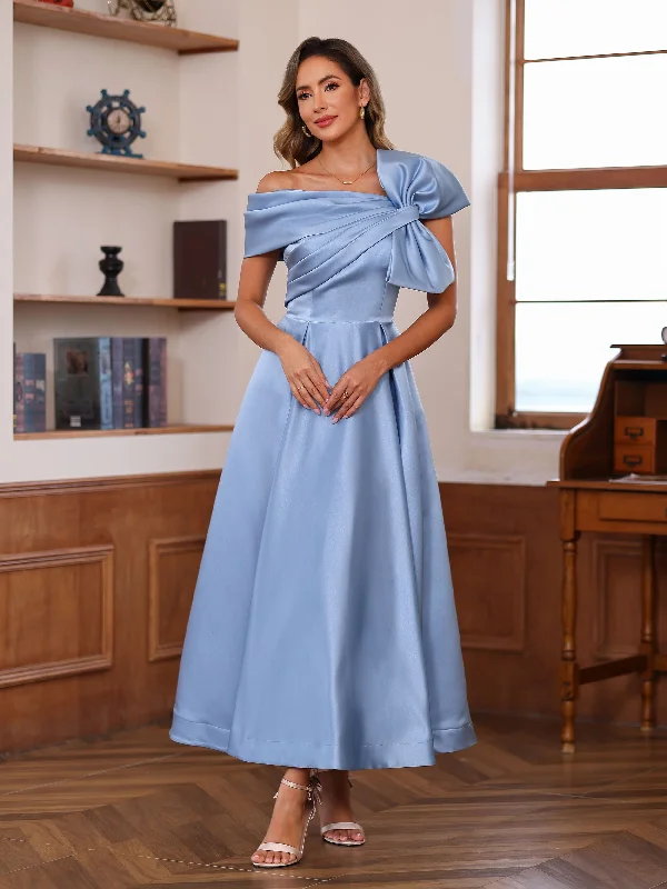 A-Line/Princess Off-the-Shoulder Sleeveless Ankle-Length Unique Mother of the Bride Dresses with Bowknot A-Line/Princess Off-the-Shoulder Sleeveless Ankle-Length Unique Mother of the Bride Dresses with Bowknot