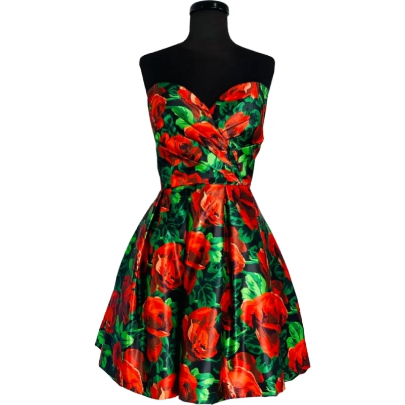 SHERRI HILL Short Cocktail Dress Red And Green Floral Size 10