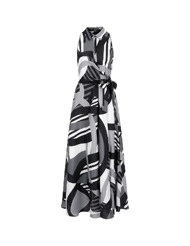 MARYLING Off-Shoulder Shirt Collar Printed Dress