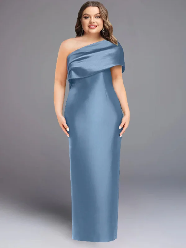 Sheath/Column One-Shoulder Sleeveless Floor-Length Plus Size Mother of the Bride Dresses with Bowknot Sheath/Column One-Shoulder Sleeveless Floor-Length Plus Size Mother of the Bride Dresses with Bowknot