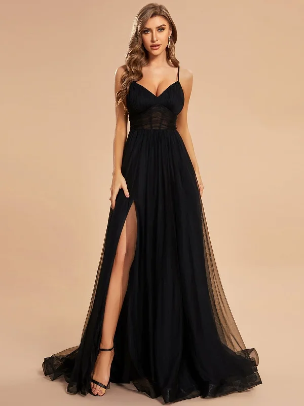 Alicia black corset tulle ball dress with split and train Express NZ wide