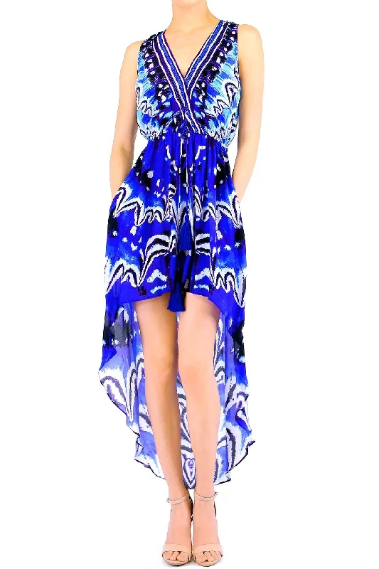 Annabella Butterfly-Print Handkerchief Kieran V-neck Hi-Low dress