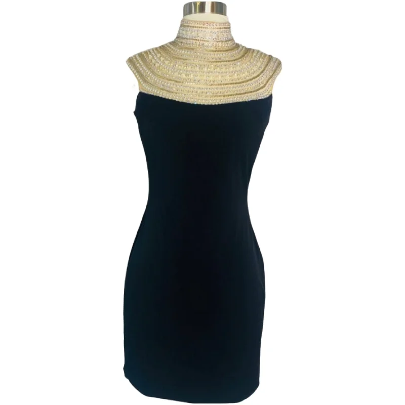 HANNAH S Black Short Fitted Cocktail Dress Size 6 Style 27010