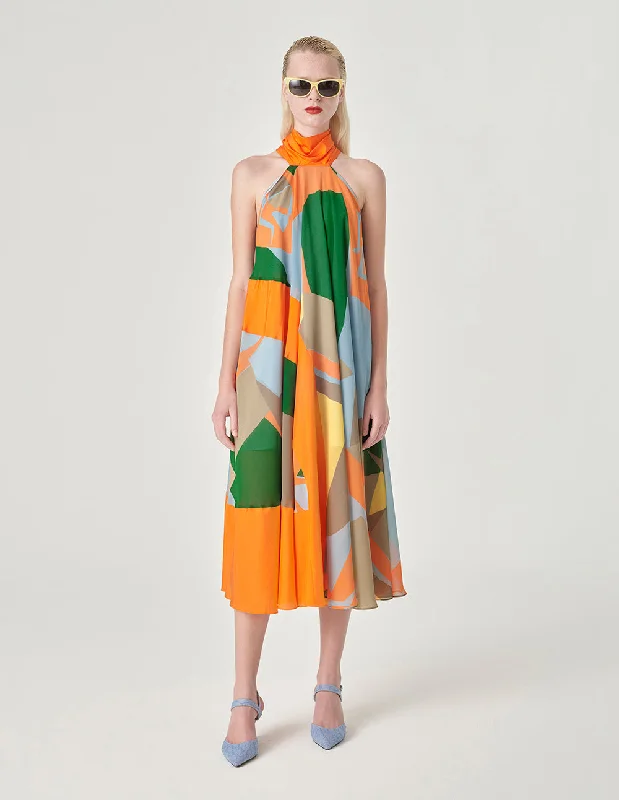MARYLING Halterneck Print Sleeveless A-Hem Dress