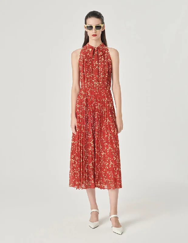 MARYLING Sleeveless Strappy Pleated Printed Dress
