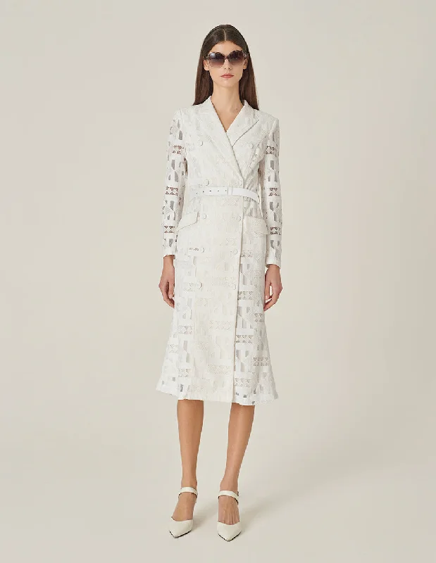 MARYLING White Suit-Style Over-The-Knee Fishtail Dress