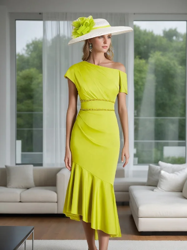 Trumpet/Mermaid One-Shoulder Short Sleeves Mother of the Bride & Groom Dresses with Ruffles Trumpet/Mermaid One-Shoulder Short Sleeves Mother of the Bride & Groom Dresses with Ruffles