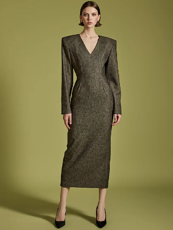 D9510 Herringbone Wool Dress