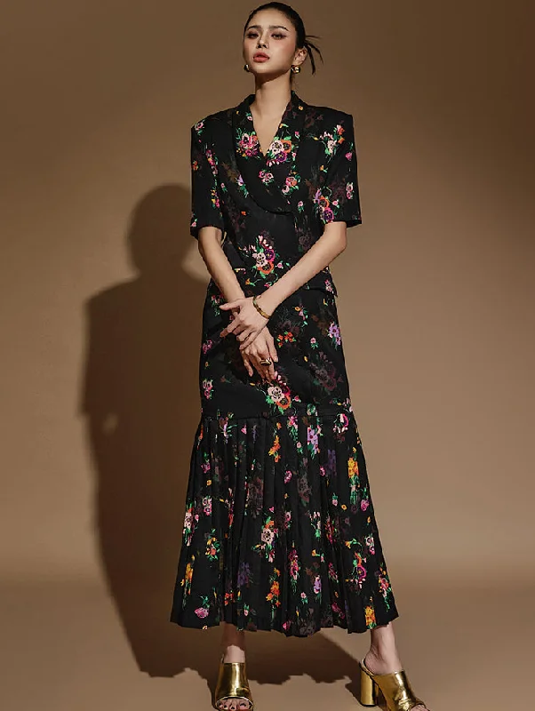 D9503 Flower Pleated Dress