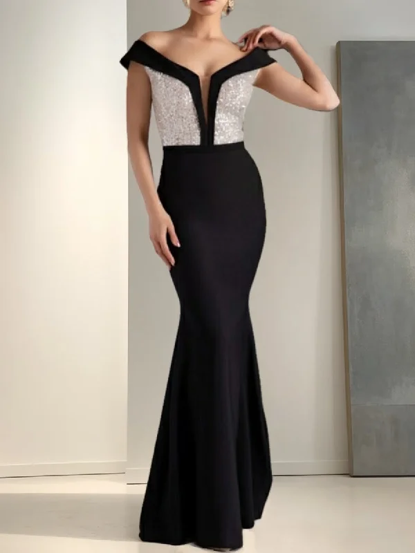 Sheath/Column Off-the-Shoulder Floor-Length Mother of the Bride & Groom Dresses with Sequins Sheath/Column Off-the-Shoulder Floor-Length Mother of the Bride & Groom Dresses with Sequins