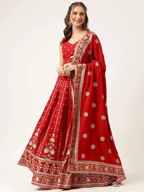 Ethnic Motifs Printed Maroon Lehenga & Blouse With Dupatta Casual Relaxed Blouse