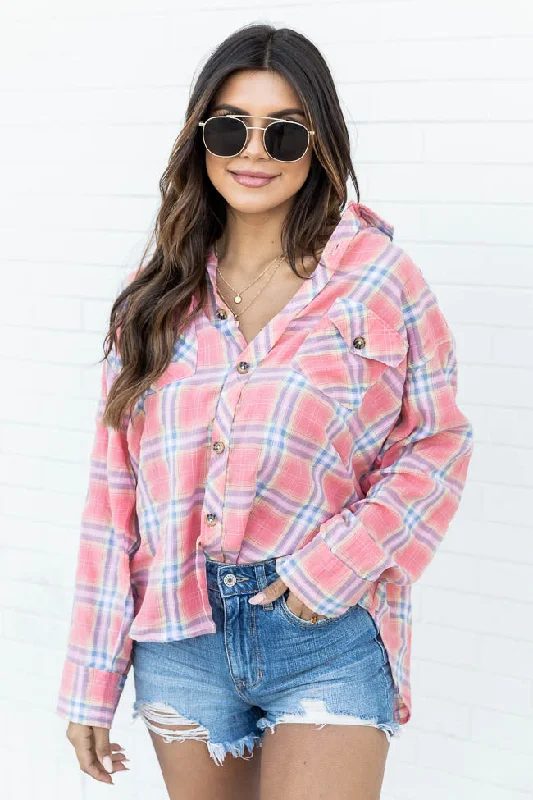 Flattering Style Red Multi Plaid Button Up Blouse FINAL SALE Embroidered Floral Blouse Flattering Style Red Multi Plaid Button Up Blouse FINAL SALE Embroidered Floral Blouse