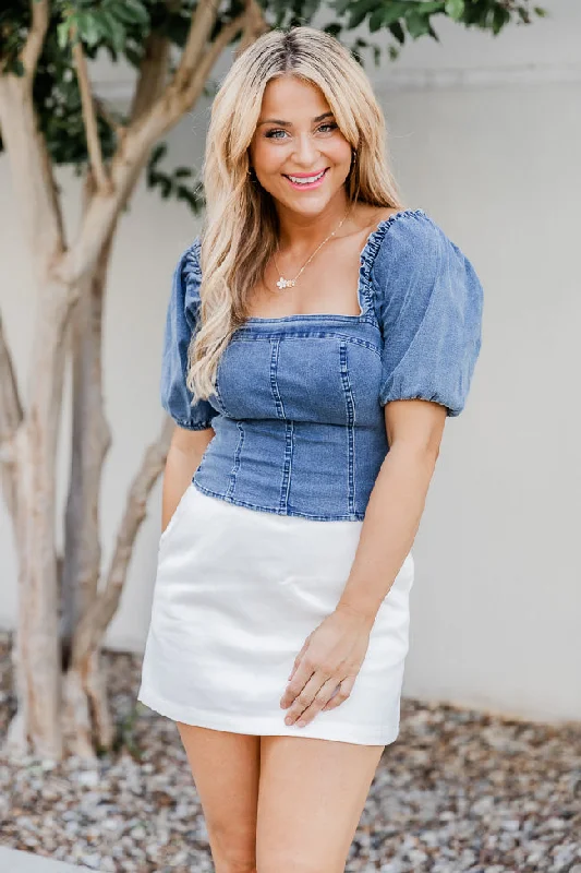 Go With Grace Medium Wash Chambray Crop Blouse FINAL SALE Lightweight Tunic Blouse