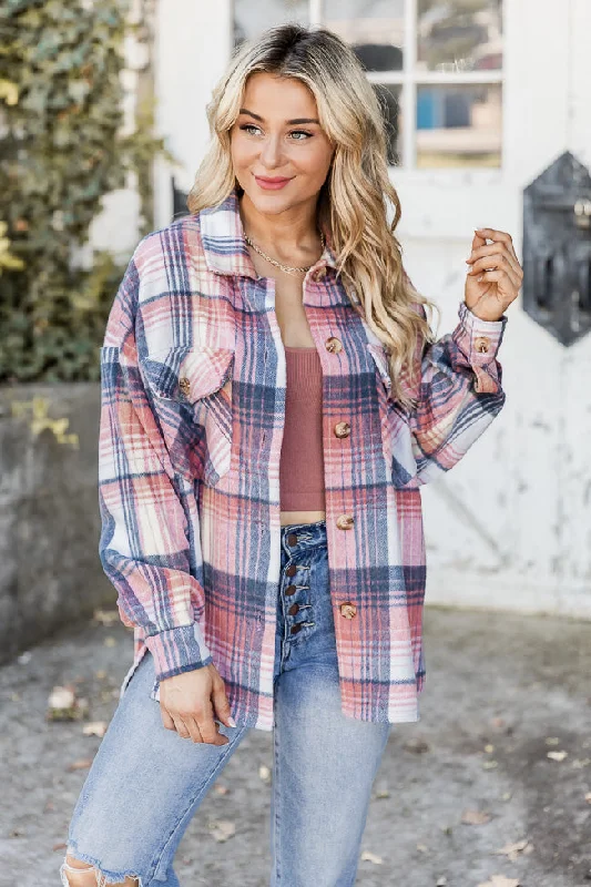 Good Guess Pink Multi Oversized Plaid Shacket FINAL SALE Lightweight Floral Blouse