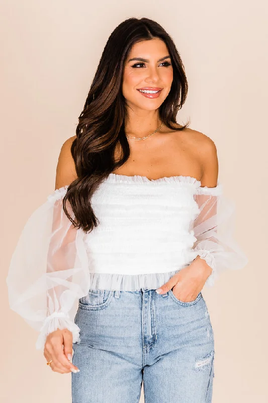 Happy Ever After Ivory Ruffled Tulle Sleeved Blouse FINAL SALE Casual Stripe Blouse