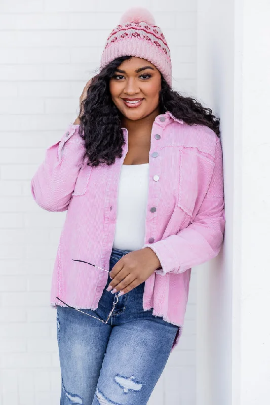 Keep Me Grounded Pink Frayed Edge Cord Shacket FINAL SALE Elegant Lace Blouse