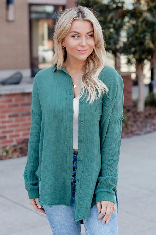 Let Me Adore You Forest Button Front Gauze Blouse FINAL SALE Double Button Blouse