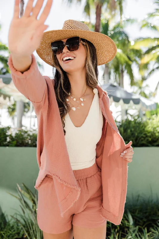 Let Me Adore You Terracotta Button Front Gauze Blouse FINAL SALE Classic Minimalist Blouse