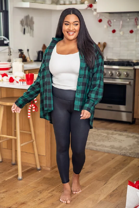 Northern Sky Green Buffalo Plaid Button Up Blouse FINAL SALE Boho Printed Blouse