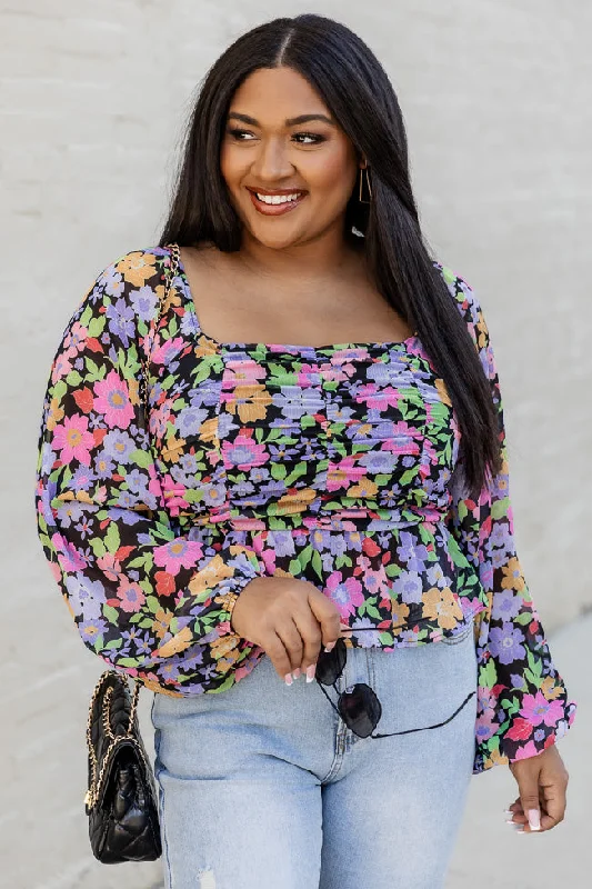 Not Like A Regular Mom Black Floral Blouse FINAL SALE Pleated Collar Blouse